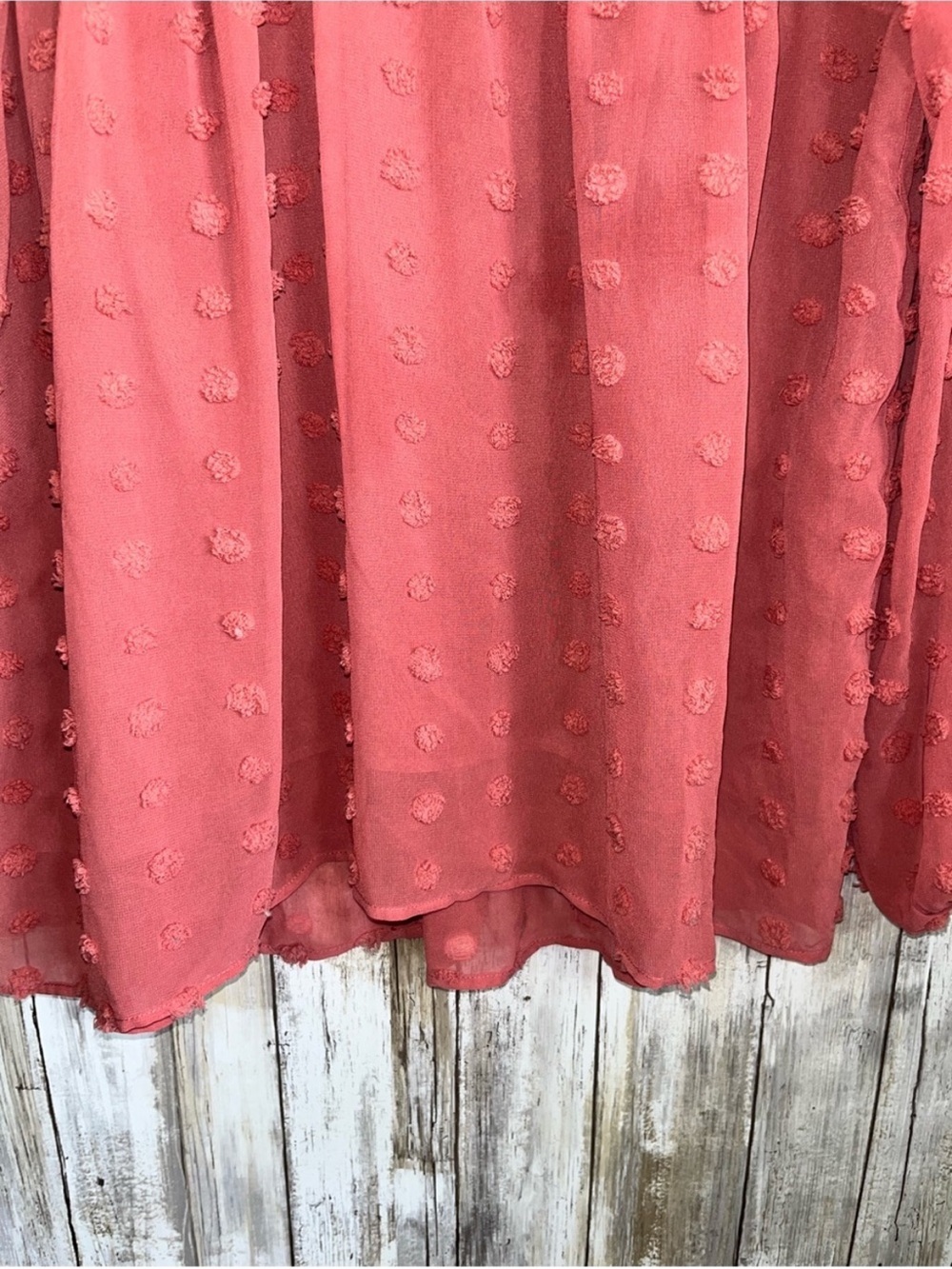 Entro Swiss Dot Blouse Medium Coral Pink Boho Babydoll Sheer Top - Picture 3 of 5